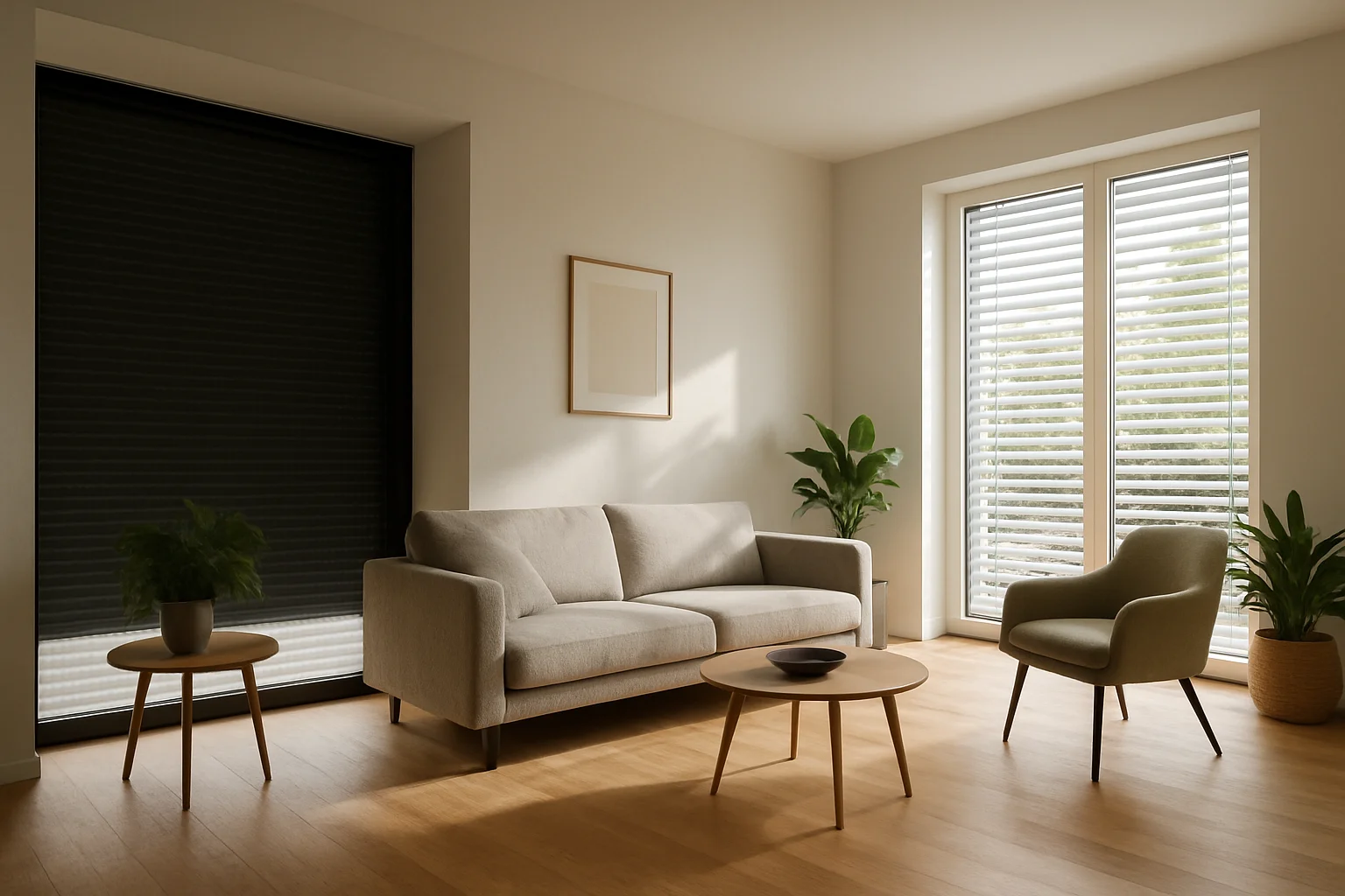 Vergleich von Rollladen und Raffstore im Wohnzimmer – Lichtwirkung und Raumklima im Überblick