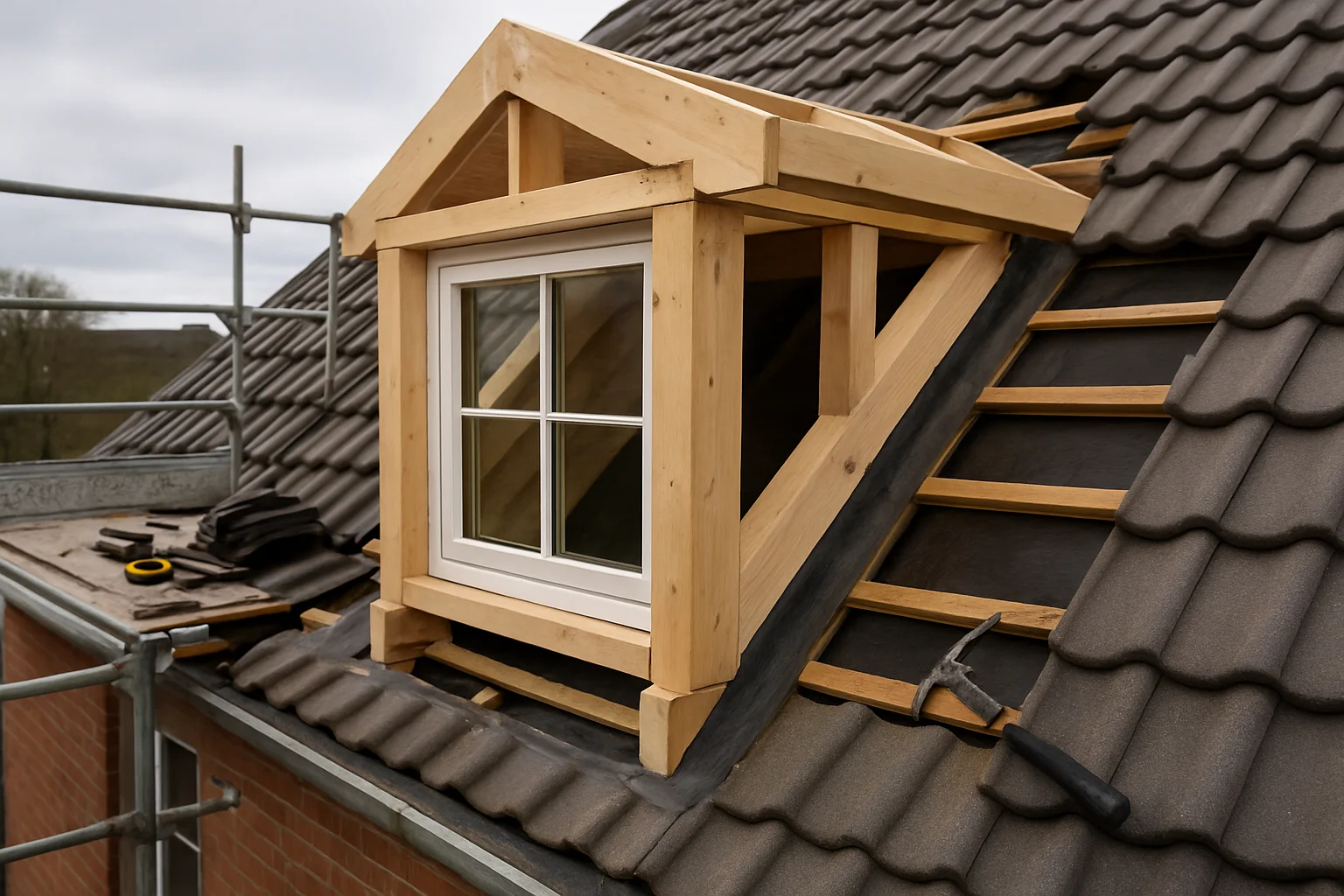 Dachgaube nachrüsten – Detailaufnahme der Holzkonstruktion und Zimmerarbeiten am Dachstuhl