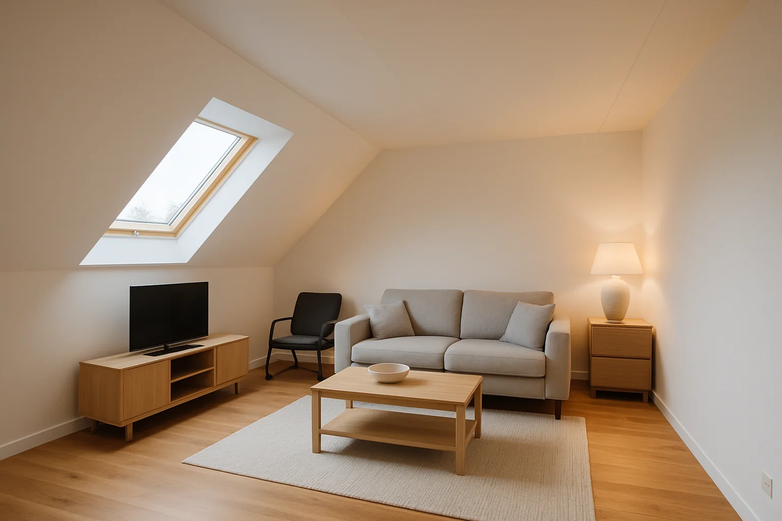 Fertig gedämmtes und ausgebautes Dachgeschoss nach Dachdämmung von innen als Wohnraum