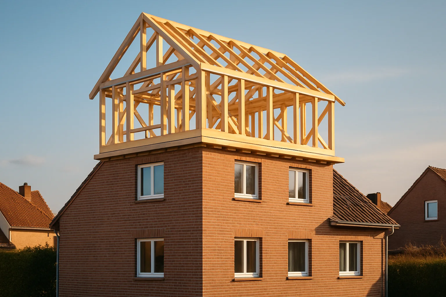 Haus aufstocken – Wohnhaus mit neu aufgestocktem Geschoss im Bau