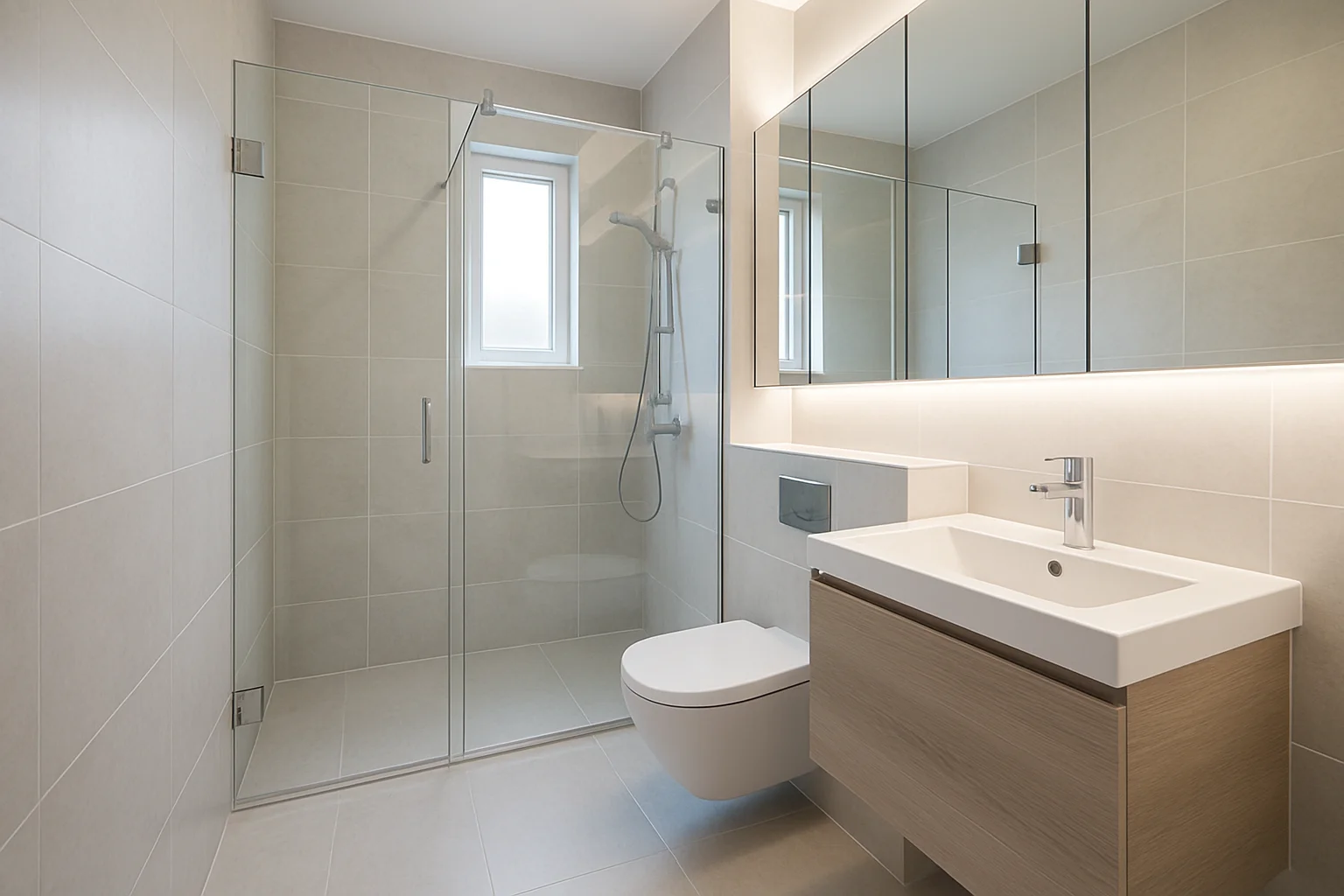 Kleines Bad sanieren – modernes, kompaktes Badezimmer mit Dusche, Waschtisch und cleverer Raumplanung auf wenigen Quadratmetern