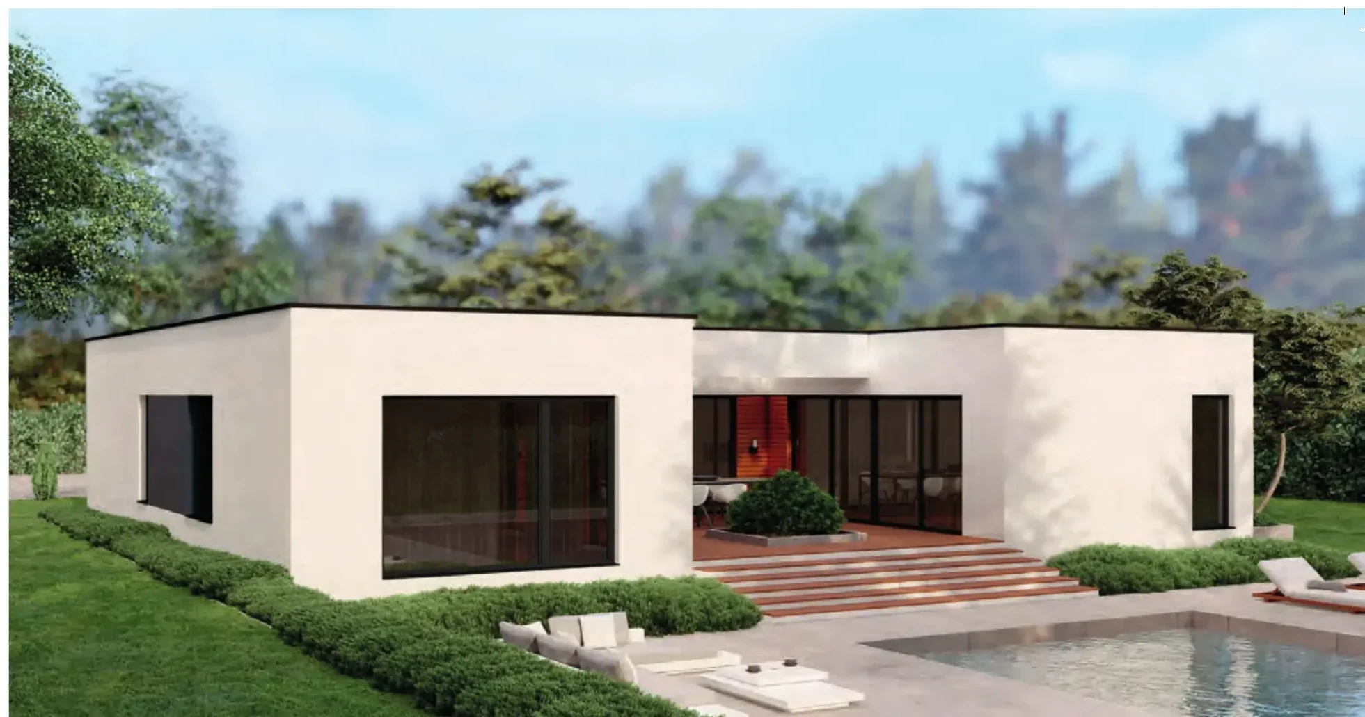 BAUTENT Fertighaus Modell Lark – moderner Bungalow mit Flachdach