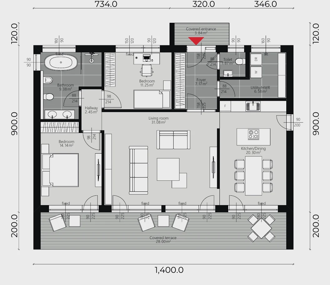 Grundriss des Bungalows BAUTENT Vita Aussicht