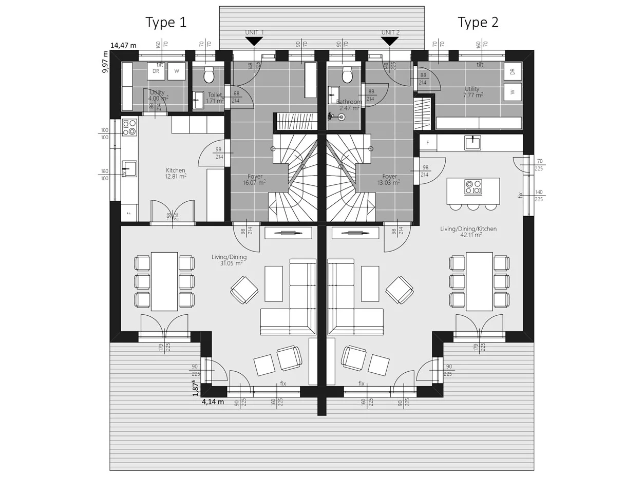 BAUTENT Duo Karlsruhe Grundriss Erdgeschoss