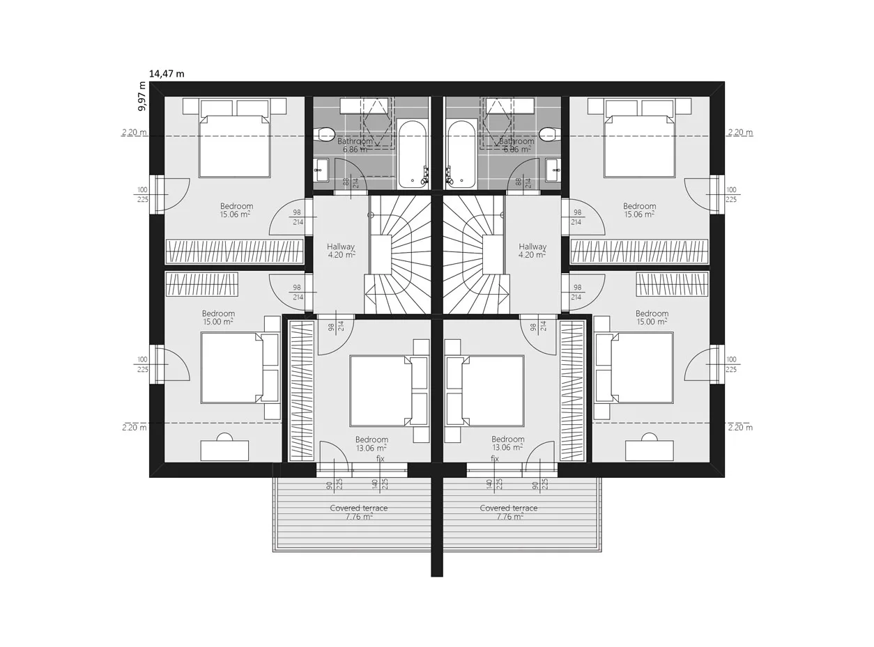 BAUTENT Duo Karlsruhe Grundriss Obergeschoss