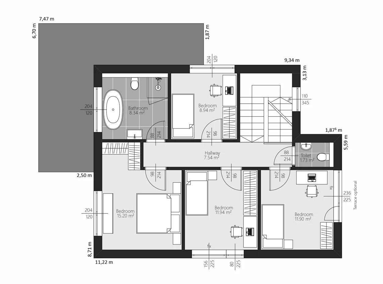 BAUTENT Sonnenhang Grundriss Obergeschoss